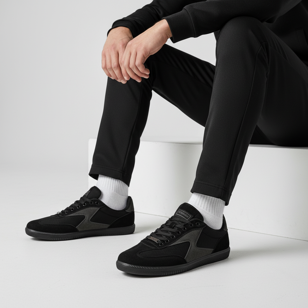 004-5-02 Adidași Urban din plasă și piele de căprioară - Negru/Gri