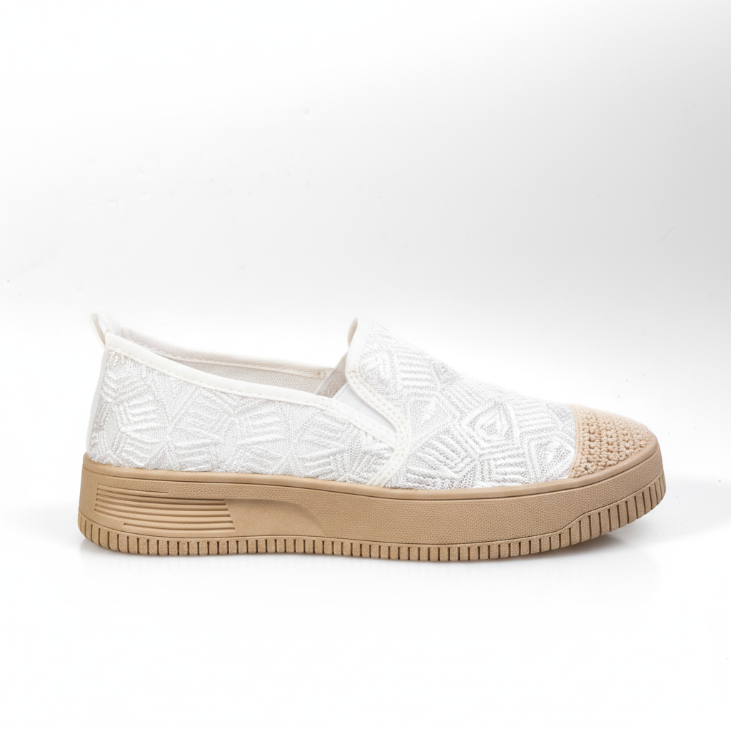 S559-2 Pantofi de zi cu zi eleganți pentru femei, din material textil, de culoare albă și ușori