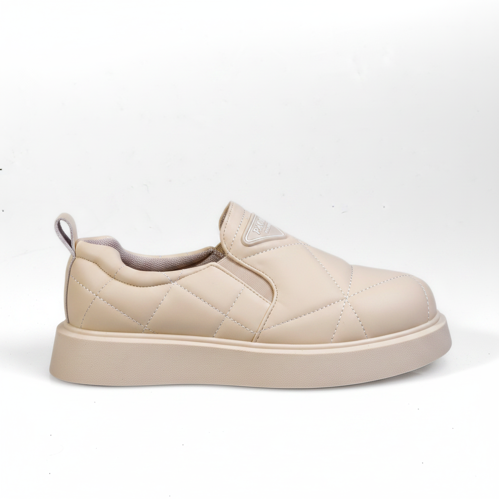 N205-3 Béžové dámské prošívané slip-on tenisky na platformě