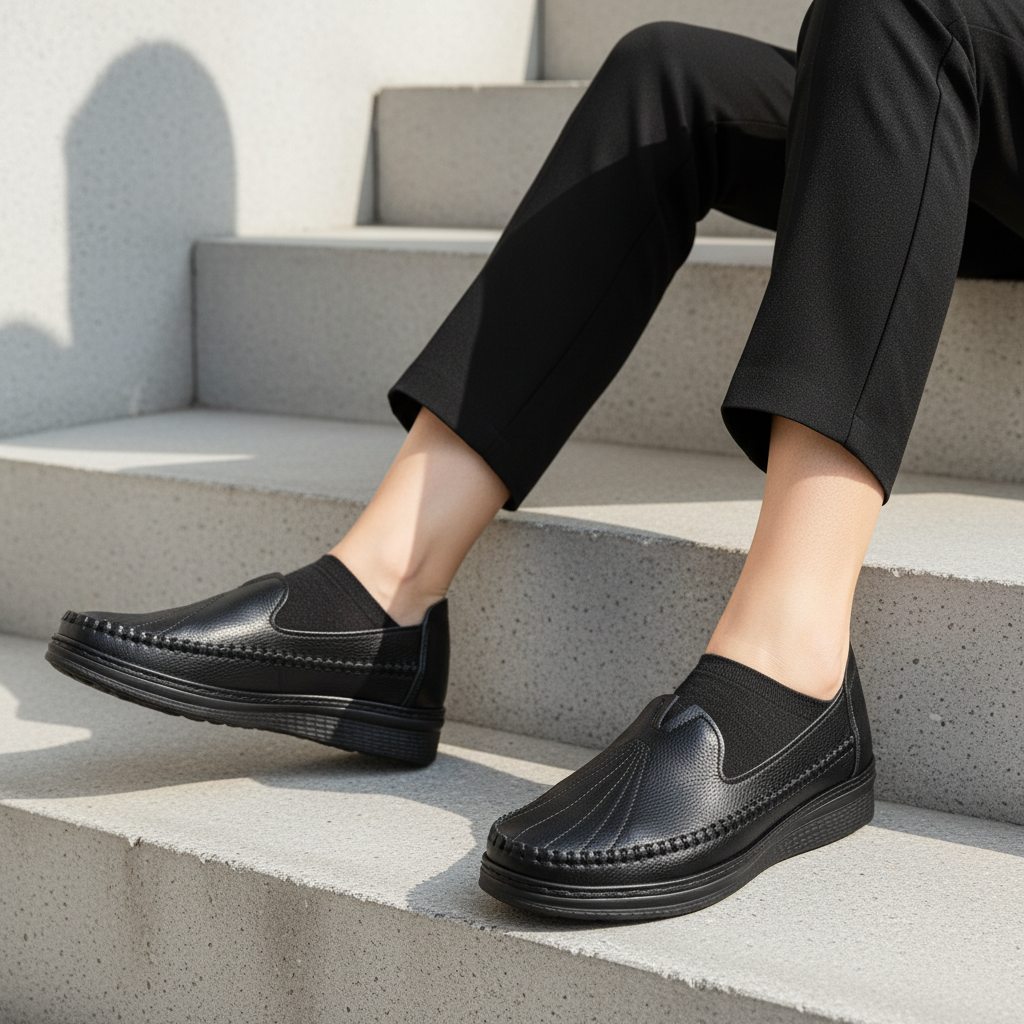 K350-1 Pantofi eleganți de zi cu zi pentru femei, din material textil, ușori, de culoare neagră