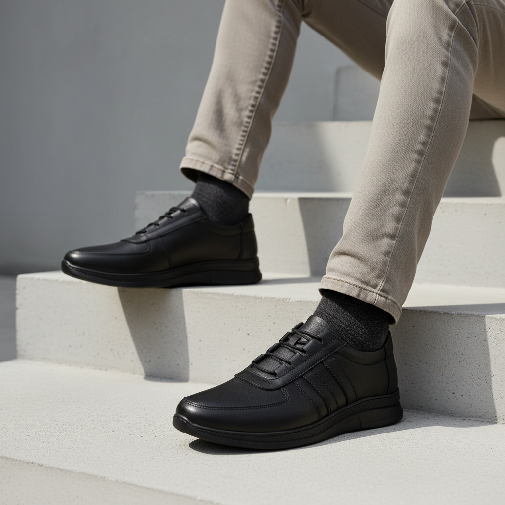7021 Black Premium Men's Genuine Leather Everyday Shoes