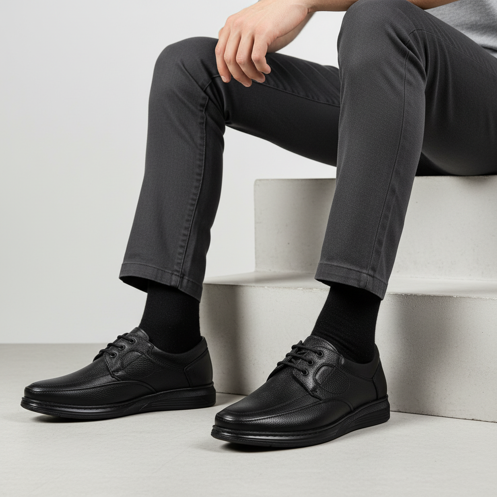 7014 Czarne męskie buty codzienne z prawdziwej skóry klasy premium