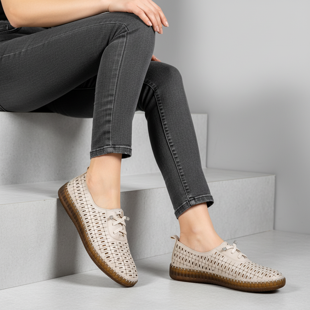 S567-3 Pantofi de zi cu zi ușori din material textil, pentru femei, de culoare bej