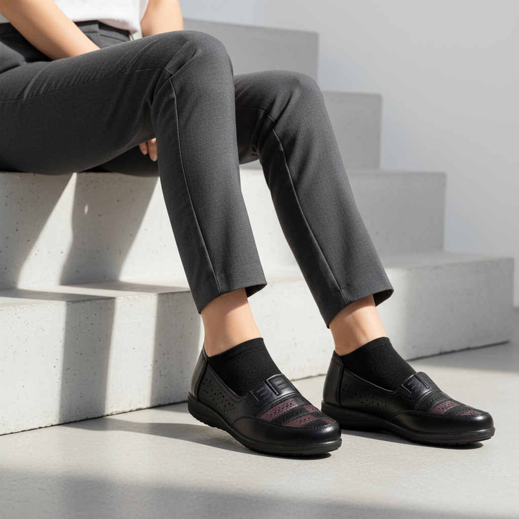 S566-1 Černé elegantní dámské boty z ekologické kůže s kontrastními prvky