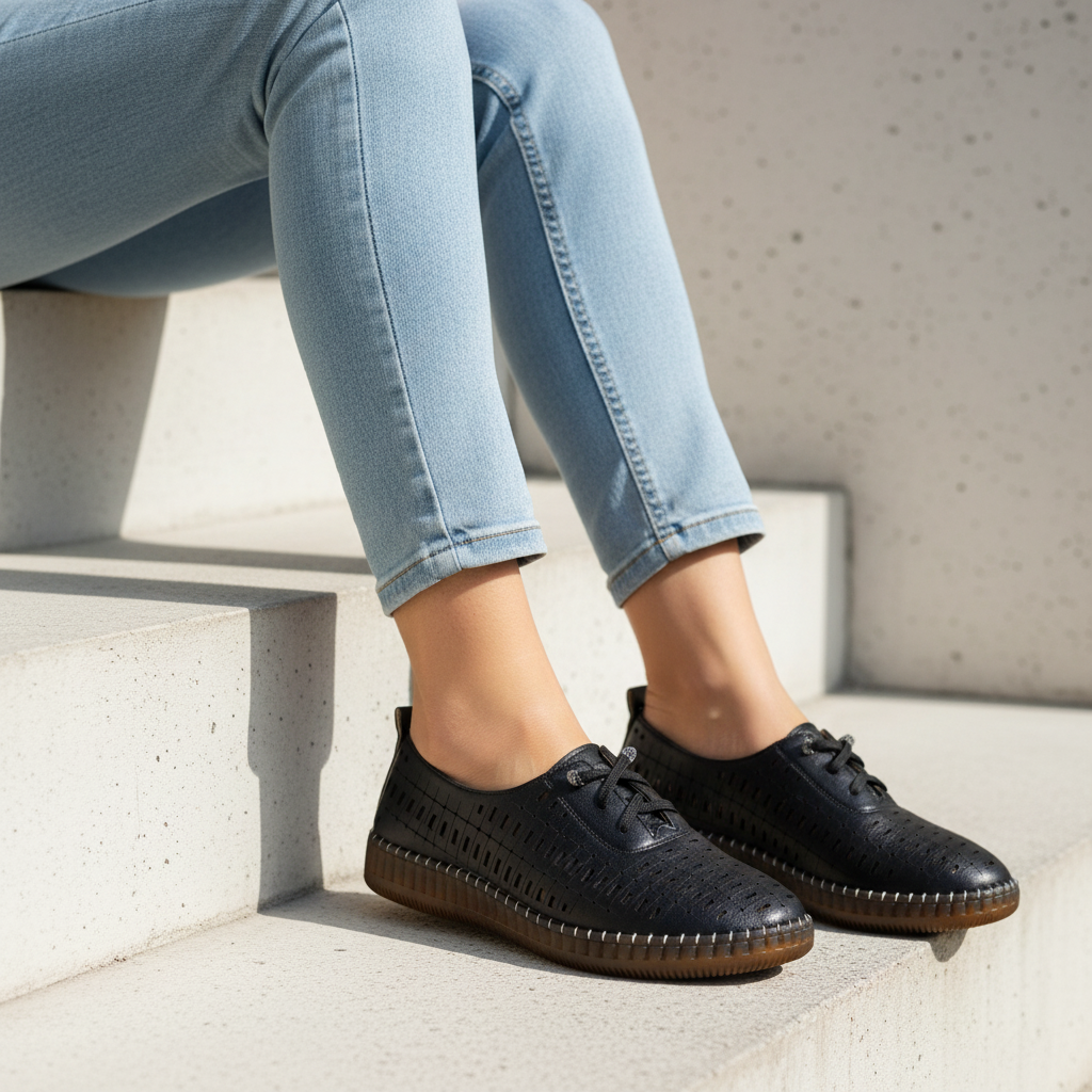 S567-1 Pantofi de zi cu zi ușori din material textil pentru femei, negri