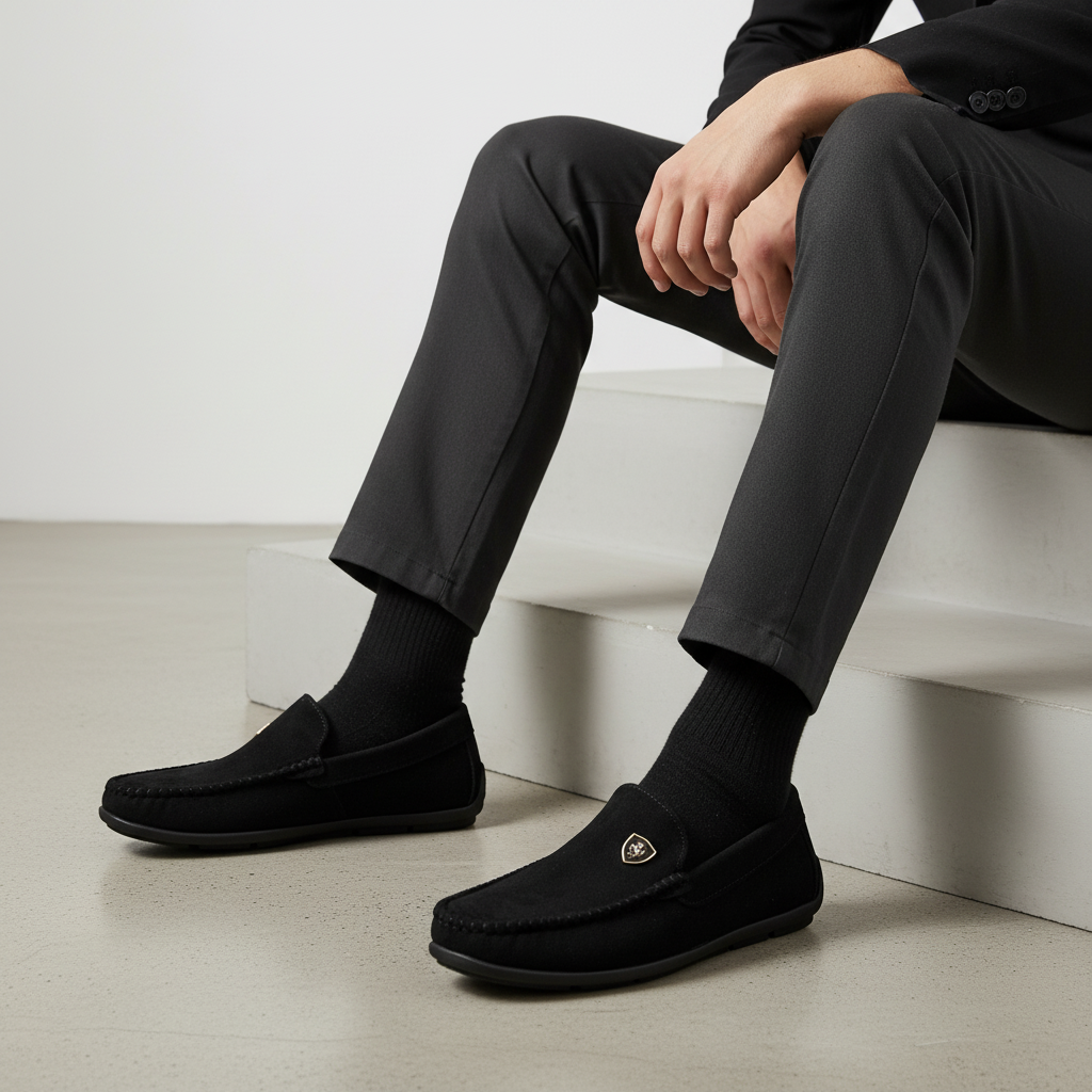 S599-3 Černé stylové pánské boty z ekologického semiše