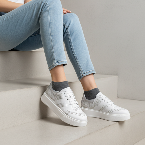 010 Pantofi de zi cu zi din piele naturală pentru femei, culoare albă, calitate premium