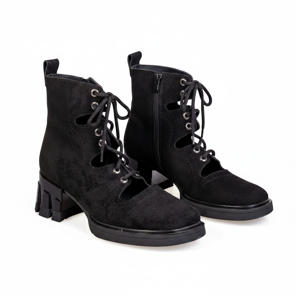 Z820 Black Nabuk Women's Open-Side Lace-Up Suede Boots