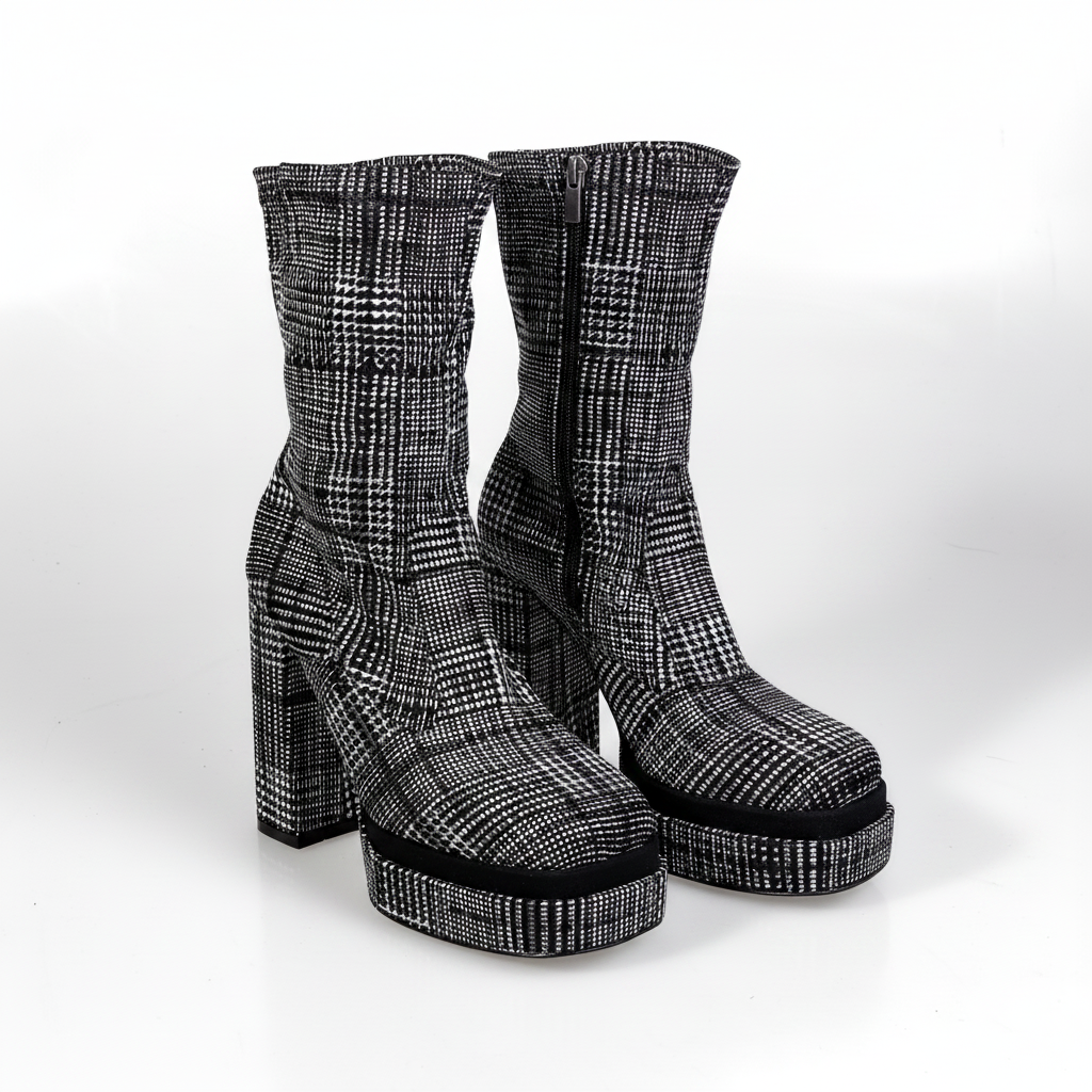 SL2099 Cizme cu platformă pentru femei, negre, cu model geometric