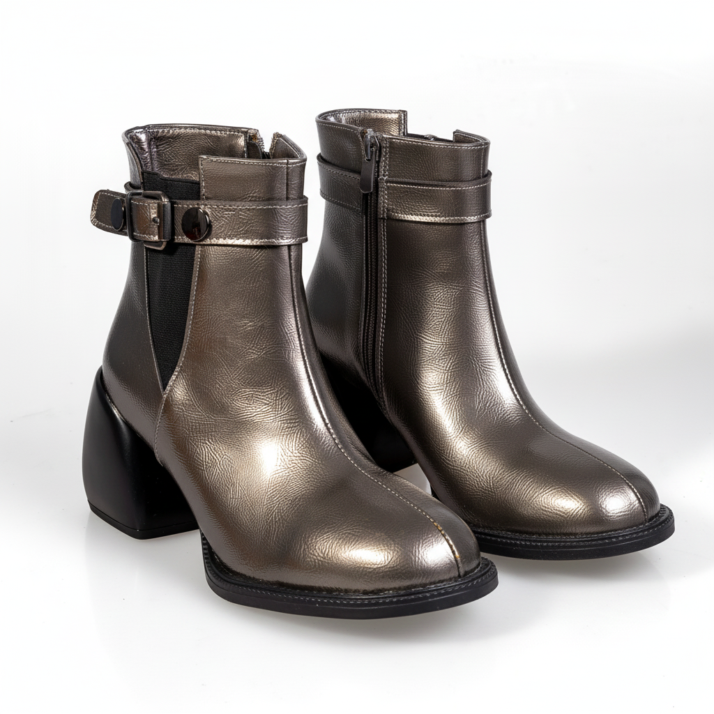 SL1776 Ghete metalice lucioase pentru femei, de culoare platină