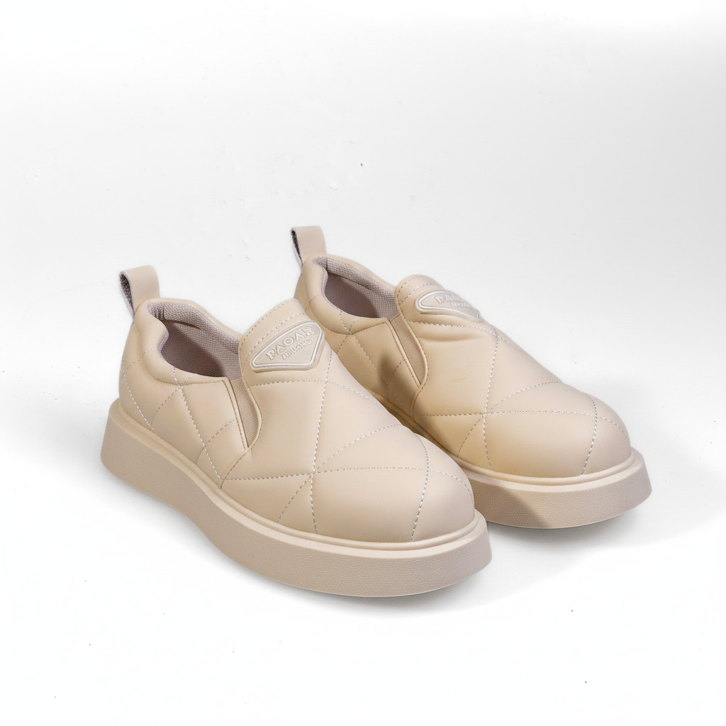 N205-3 Béžové dámské prošívané slip-on tenisky na platformě