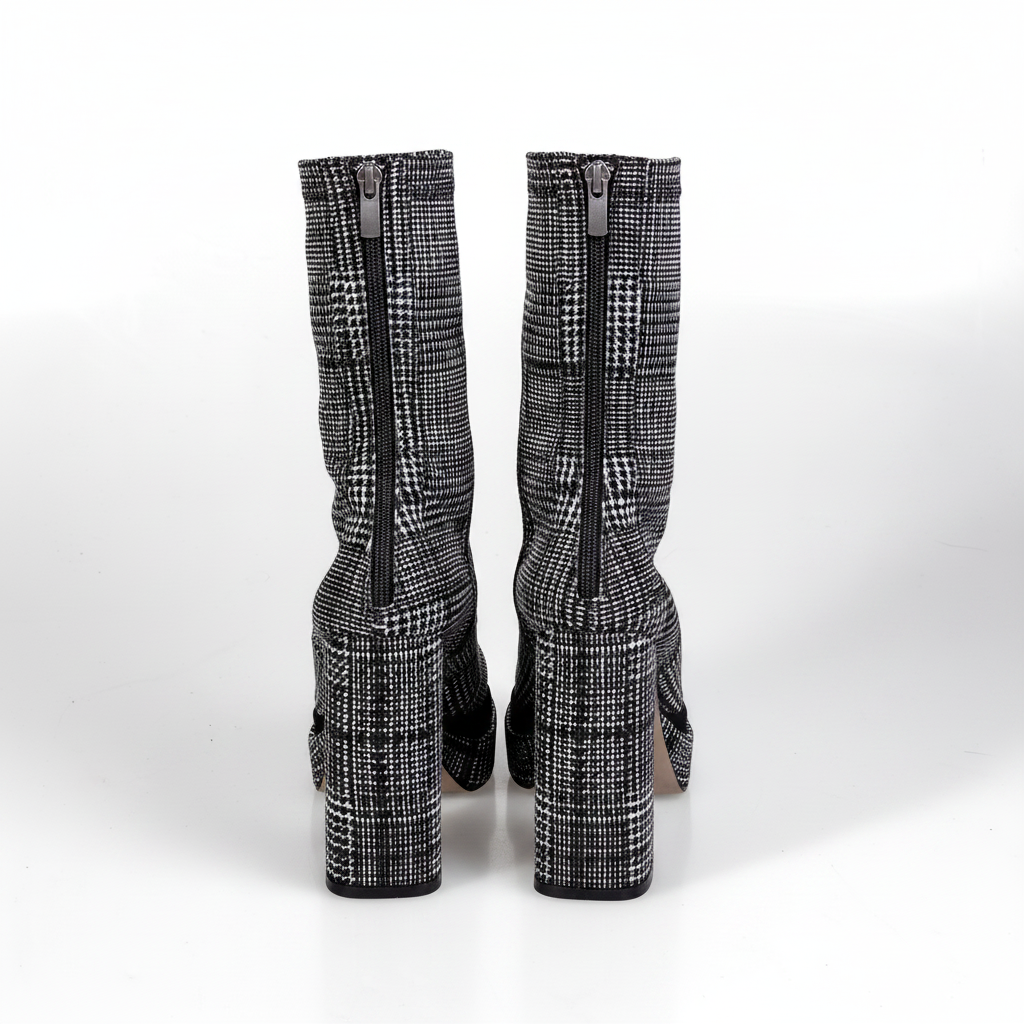 SL2099 Cizme cu platformă pentru femei, negre, cu model geometric