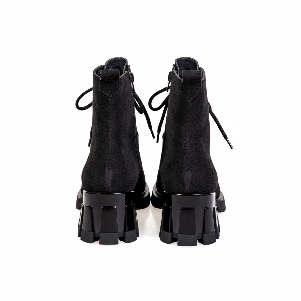 Z820 Black Nabuk Women's Open-Side Lace-Up Suede Boots