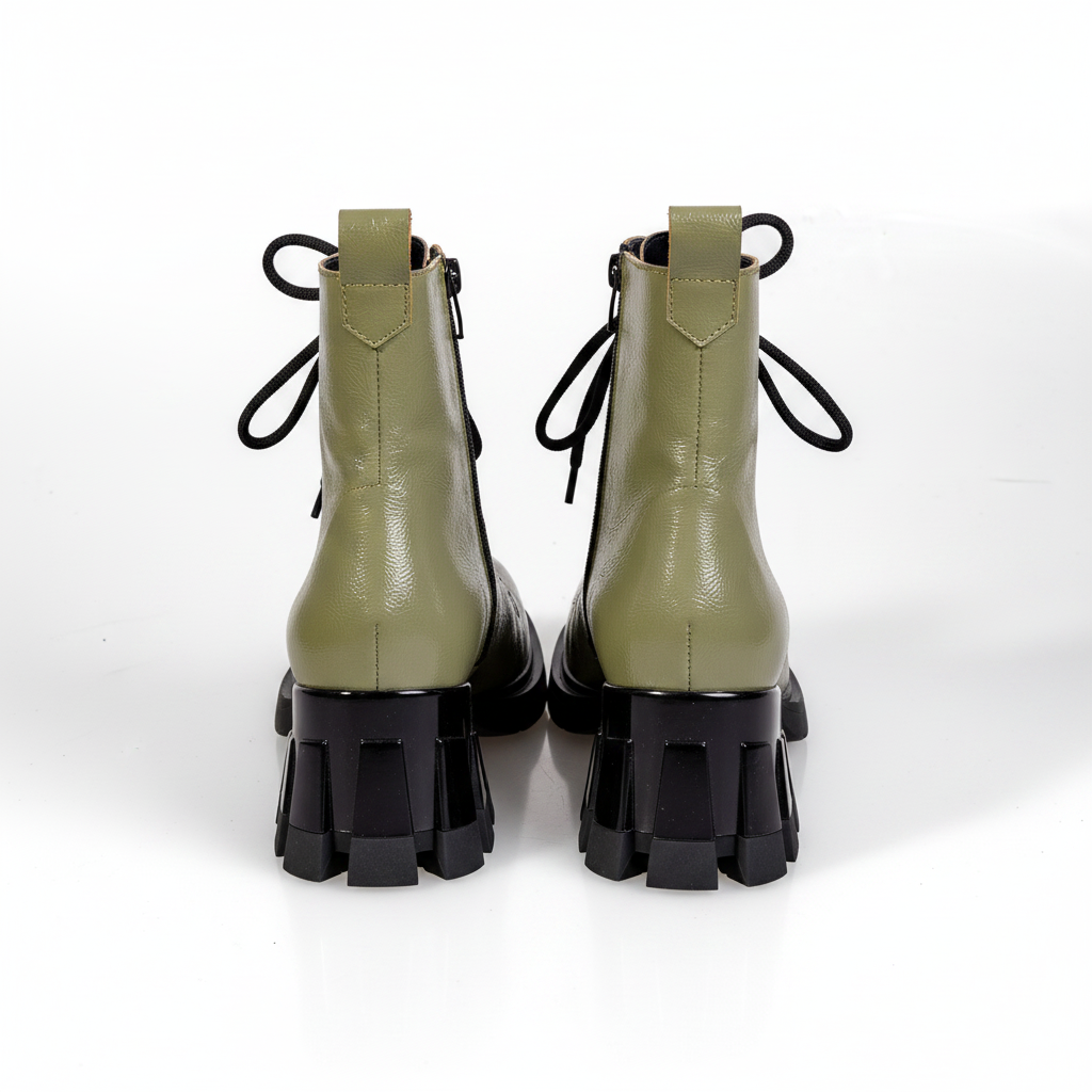Z820 Green Women's Open-Side Lace-Up Patent Boots