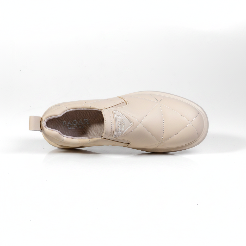 N205-3 Béžové dámské prošívané slip-on tenisky na platformě