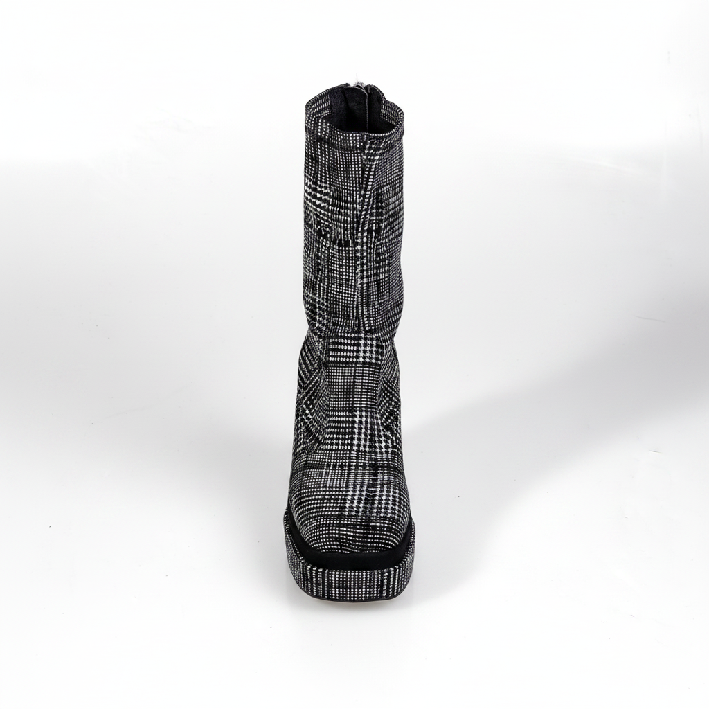 SL2099 Cizme cu platformă pentru femei, negre, cu model geometric