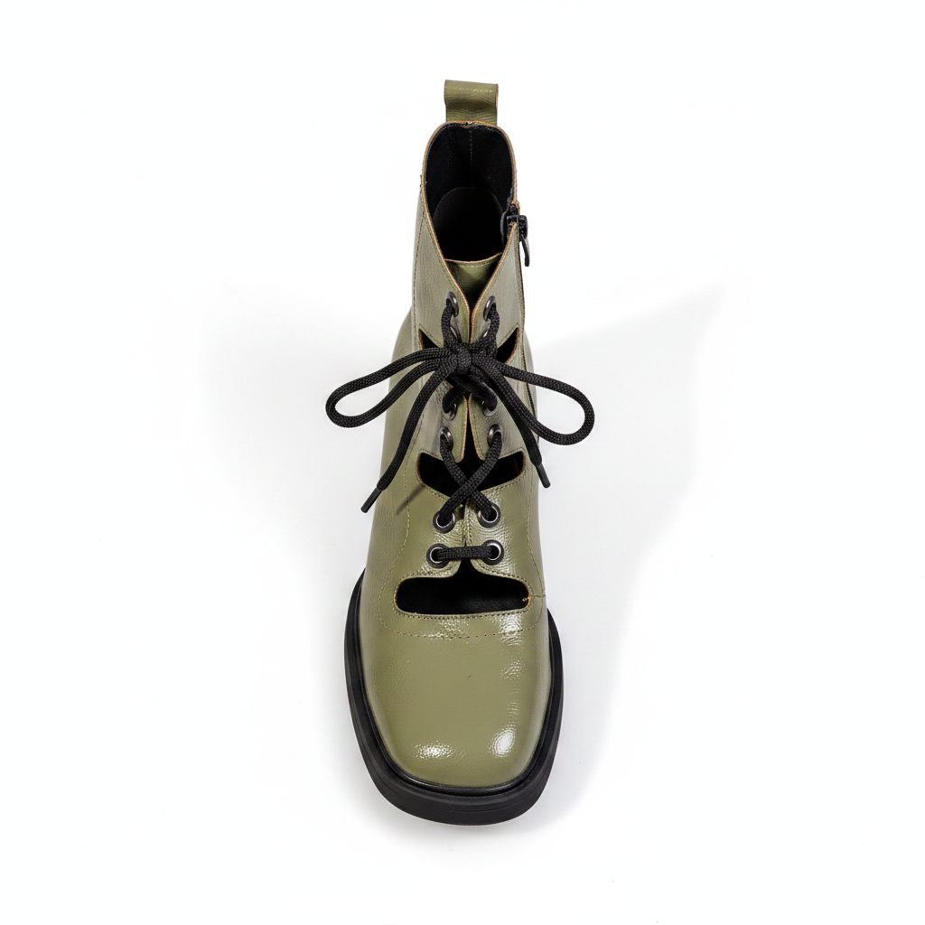 Z820 Green Women's Open-Side Lace-Up Patent Boots