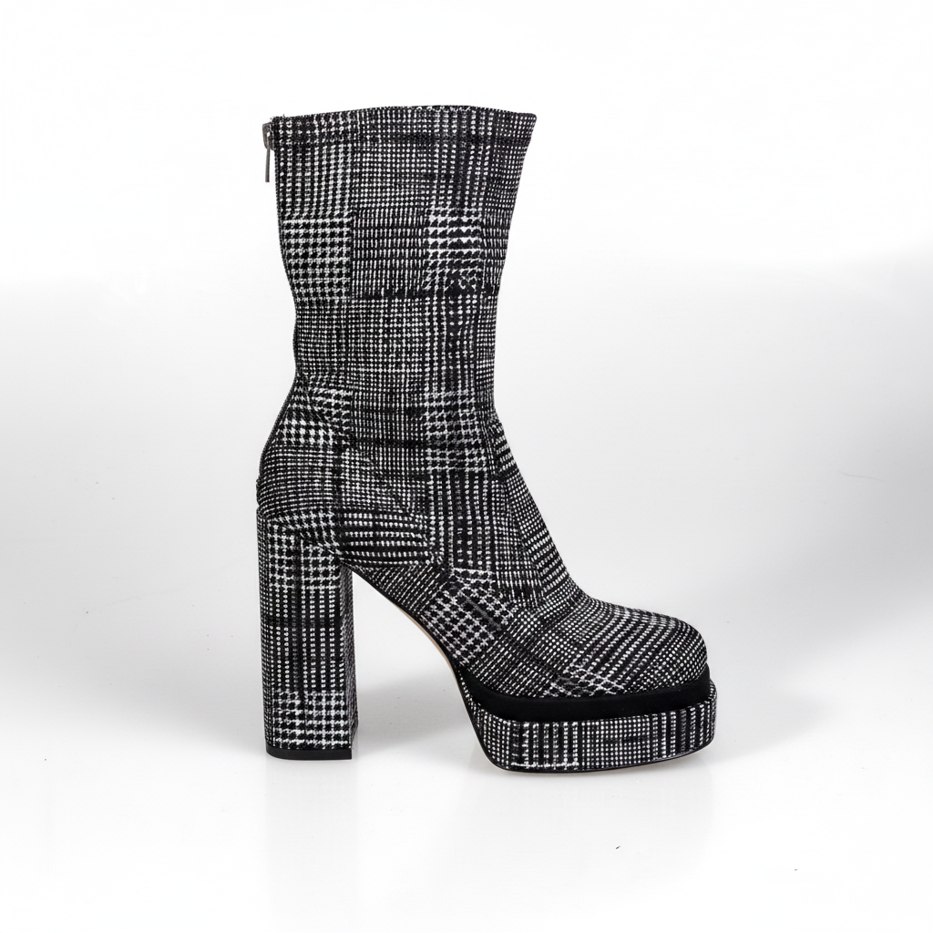 SL2099 Cizme cu platformă pentru femei, negre, cu model geometric