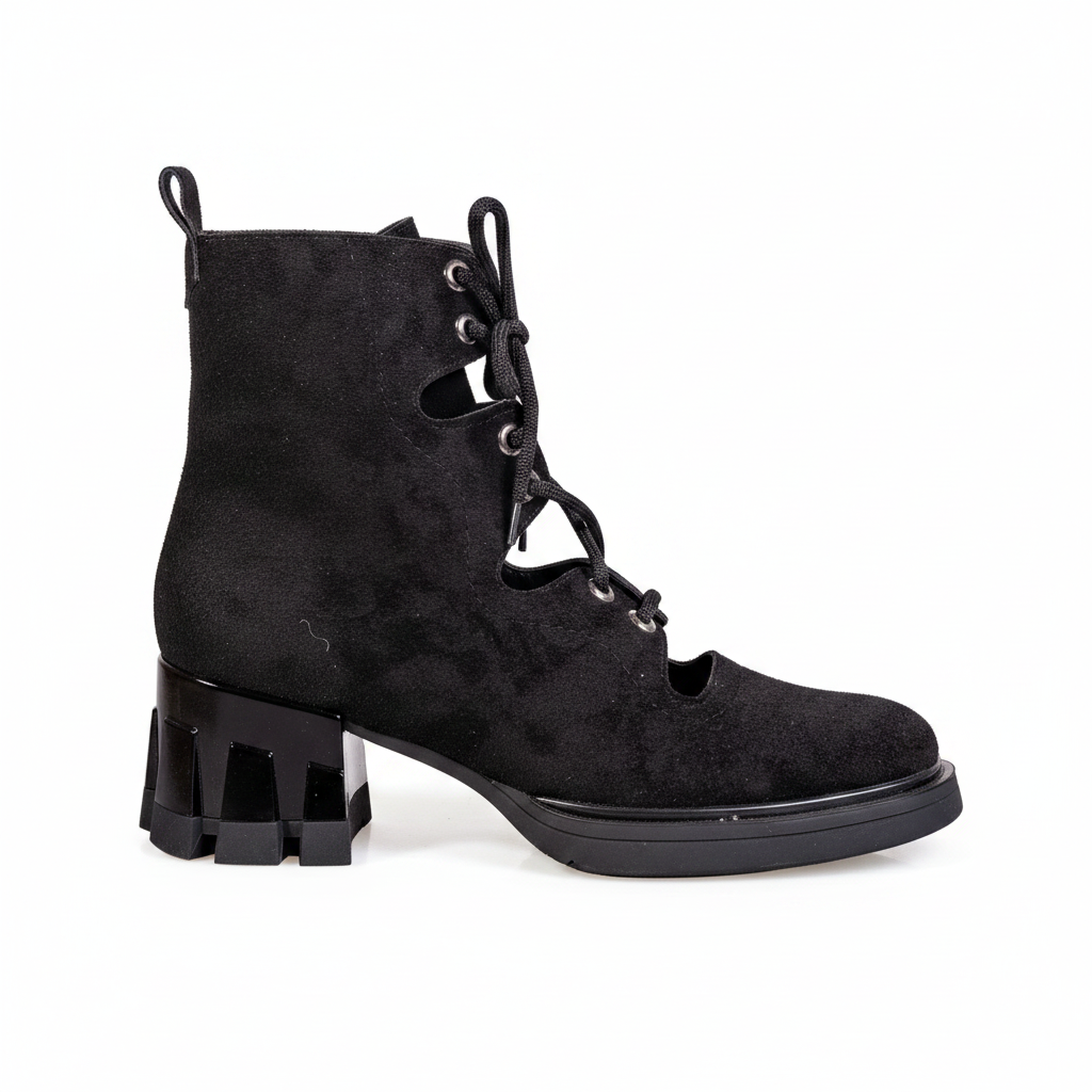 Z820 Black Nabuk Women's Open-Side Lace-Up Suede Boots