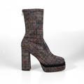 SL2099 Bordo Dámské boty na platformě s tartanovým vzorem