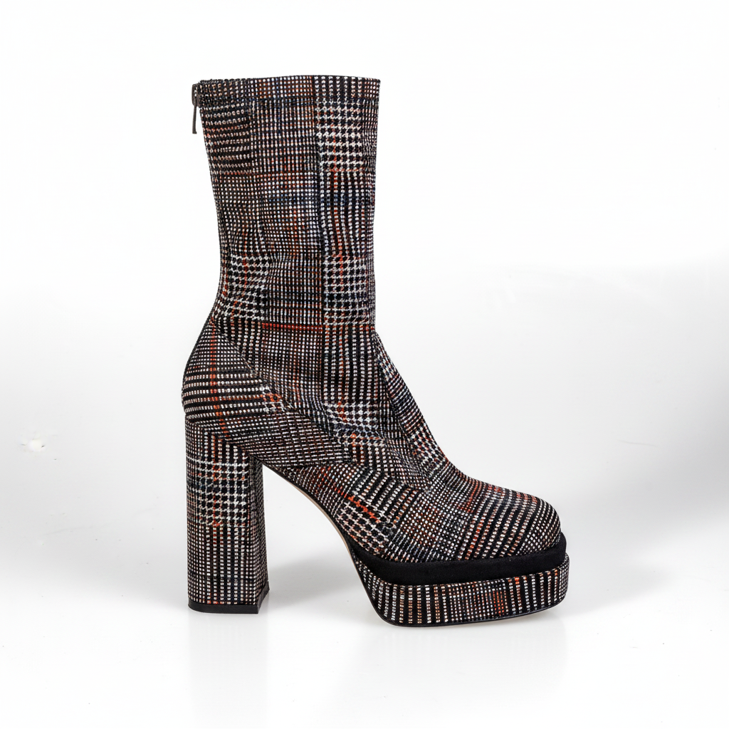 SL2099 Bordo Dámské boty na platformě s tartanovým vzorem