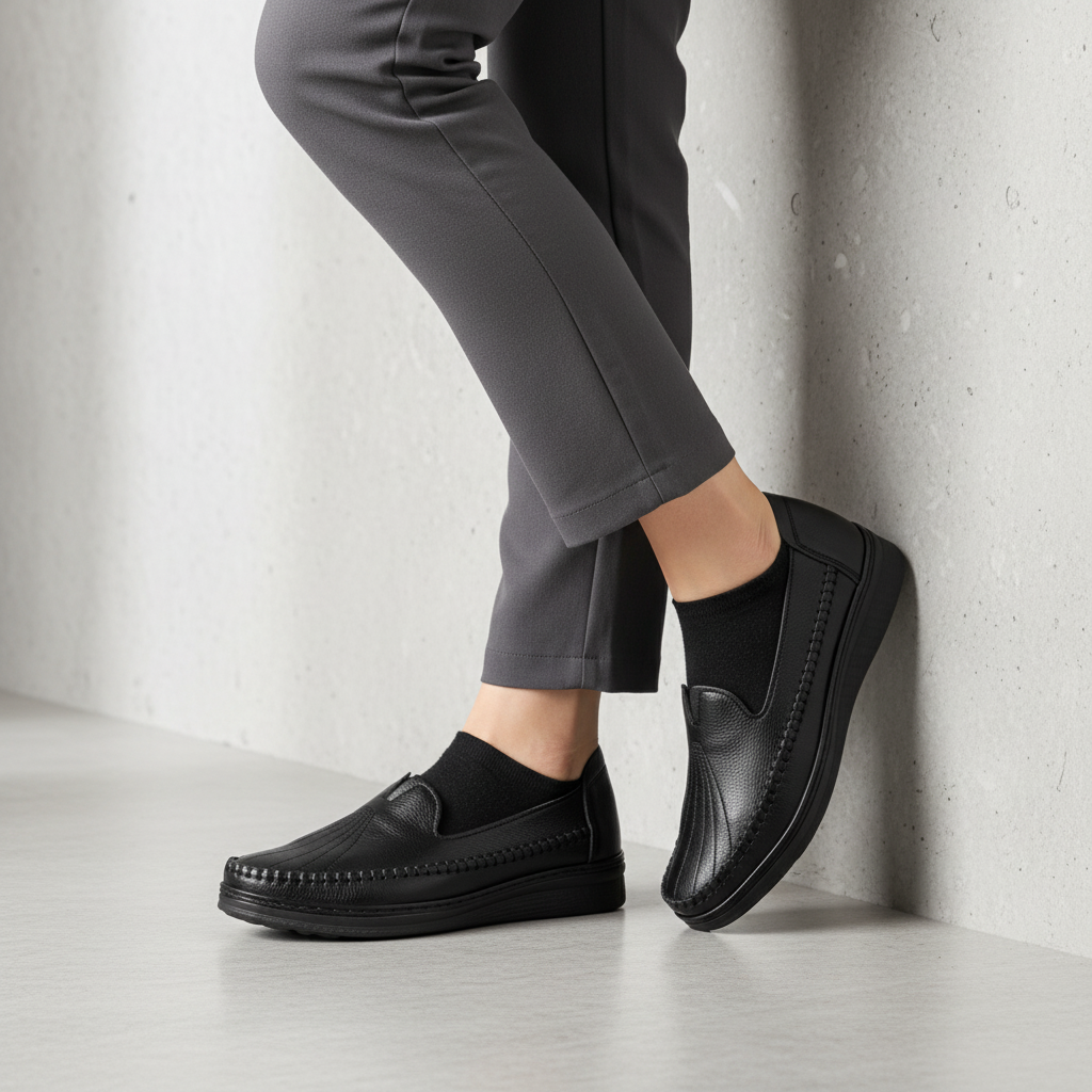 K350-1 Pantofi eleganți de zi cu zi pentru femei, din material textil, ușori, de culoare neagră