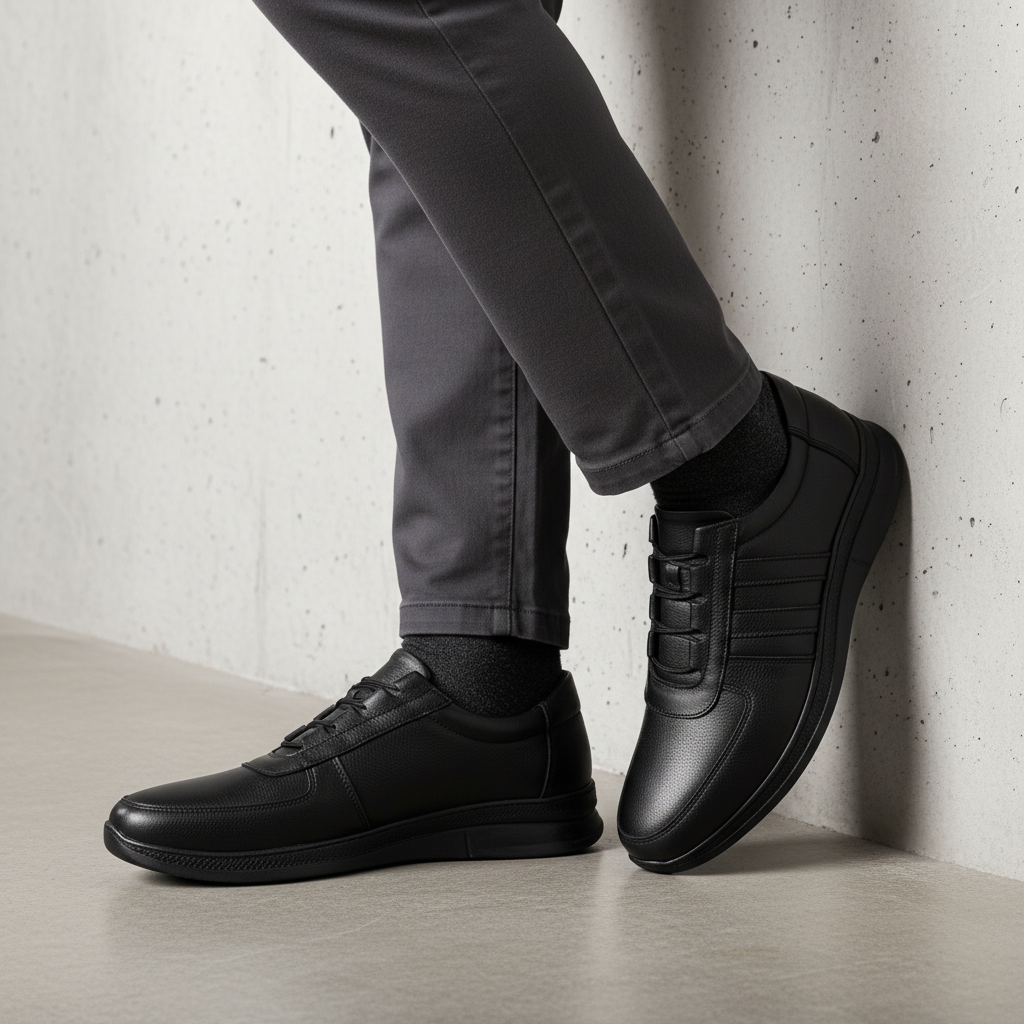 7021 Black Premium Men's Genuine Leather Everyday Shoes