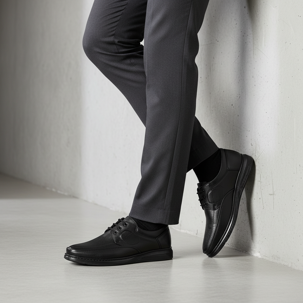 7014 Czarne męskie buty codzienne z prawdziwej skóry klasy premium