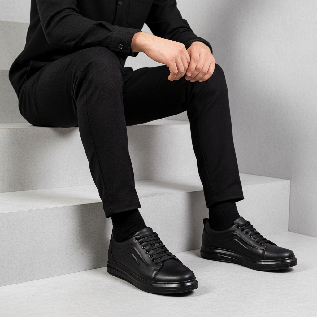 Pánské každodenní boty 7050 Black Premium z pravé kůže