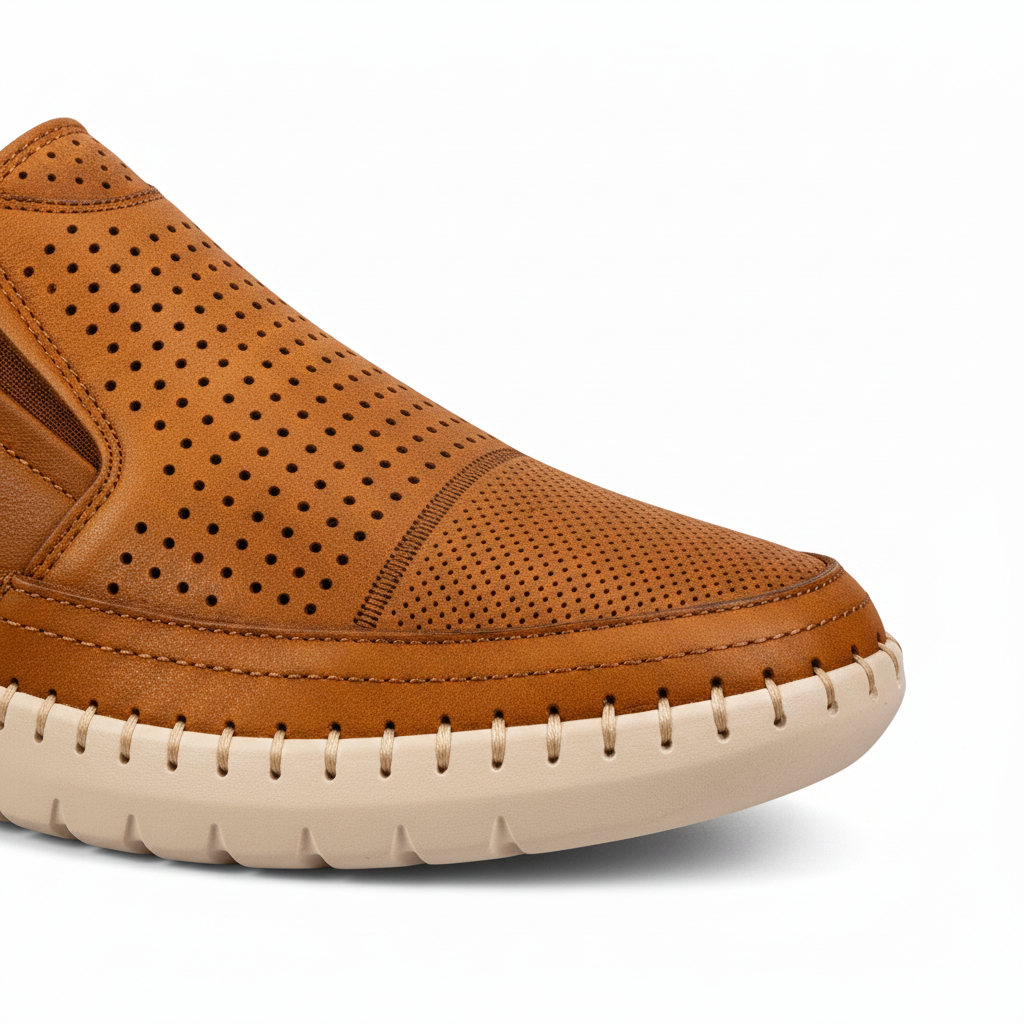 7062 Brown Men's Perforated Genuine Leather Casual Shoes