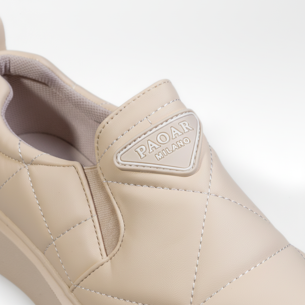 N205-3 Béžové dámské prošívané slip-on tenisky na platformě