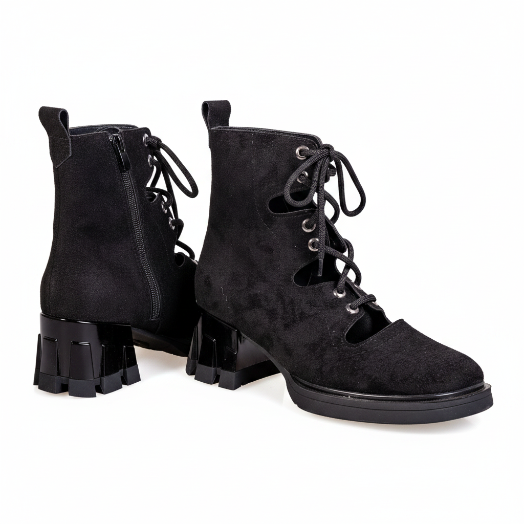 Z820 Black Nabuk Women's Open-Side Lace-Up Suede Boots
