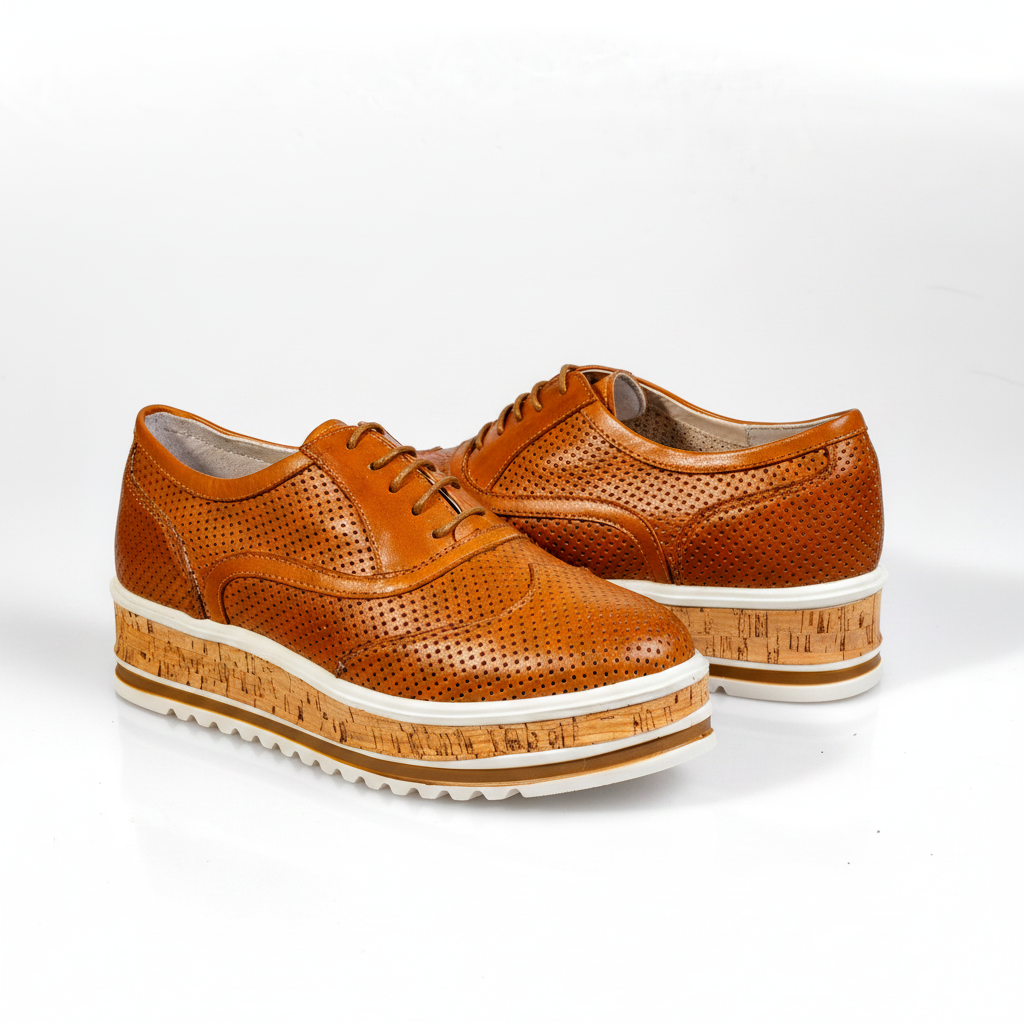 524-3584 Adidași cu platformă confortabili pentru femei, din piele naturală perforată