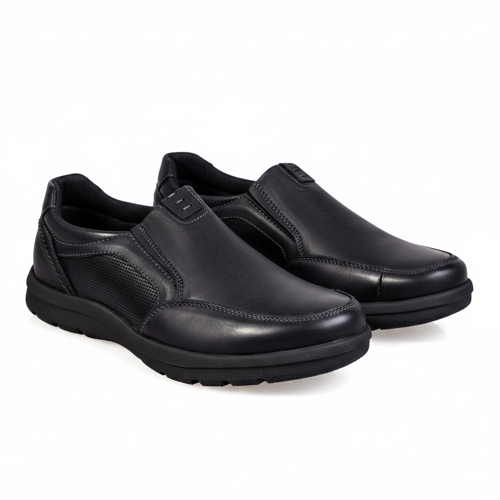K375-1 Black Premium Men's Genuine Leather Everyday Shoes