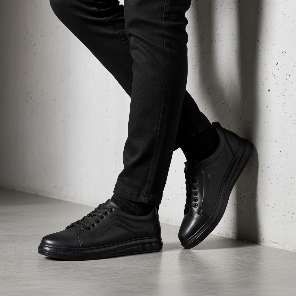 Pánské každodenní boty 7050 Black Premium z pravé kůže