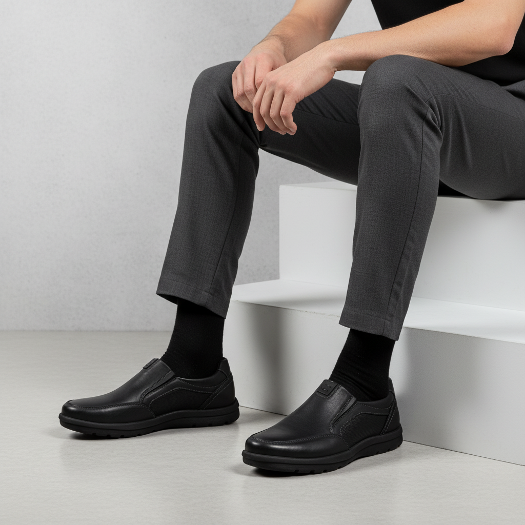 K375-1 Black Premium Men's Genuine Leather Everyday Shoes