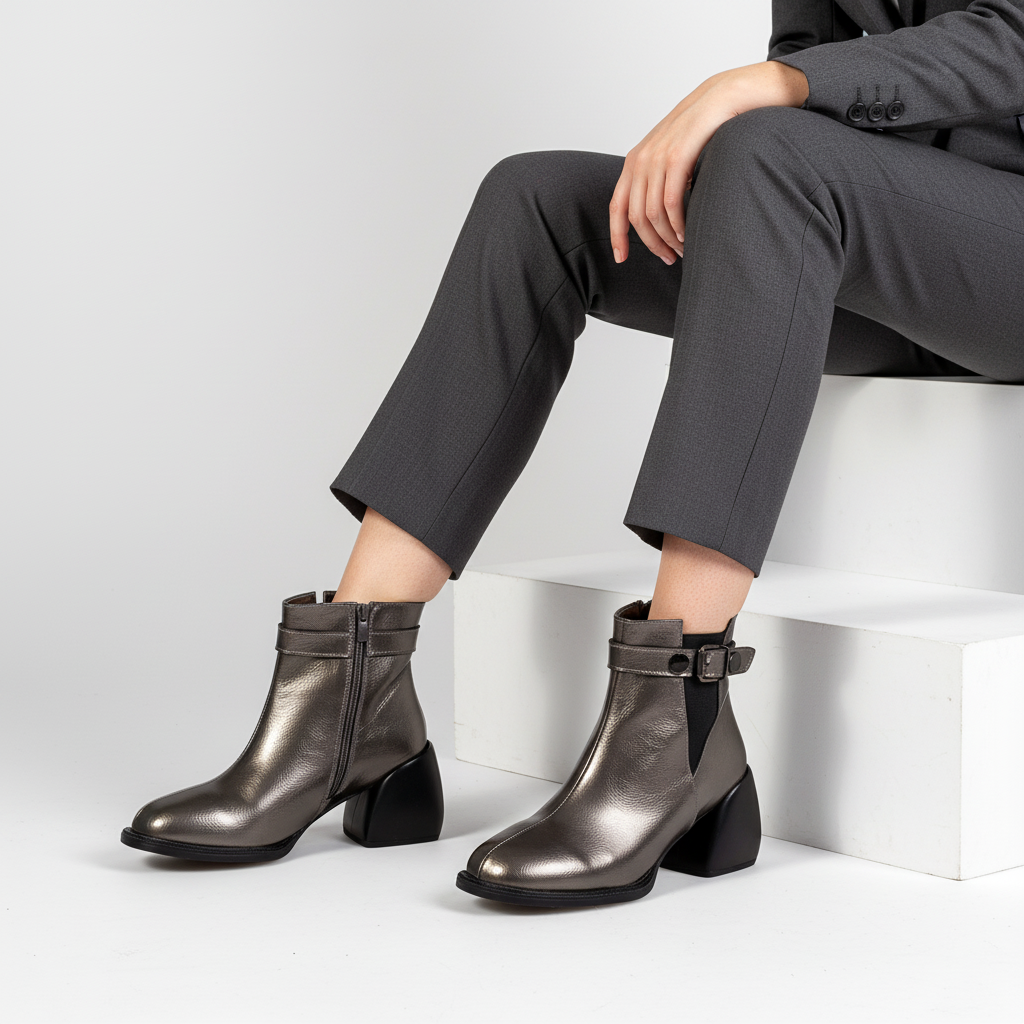 SL1776 Ghete metalice lucioase pentru femei, de culoare platină