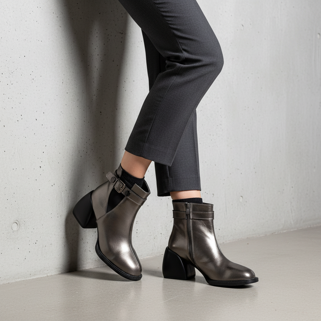 SL1776 Ghete metalice lucioase pentru femei, de culoare platină