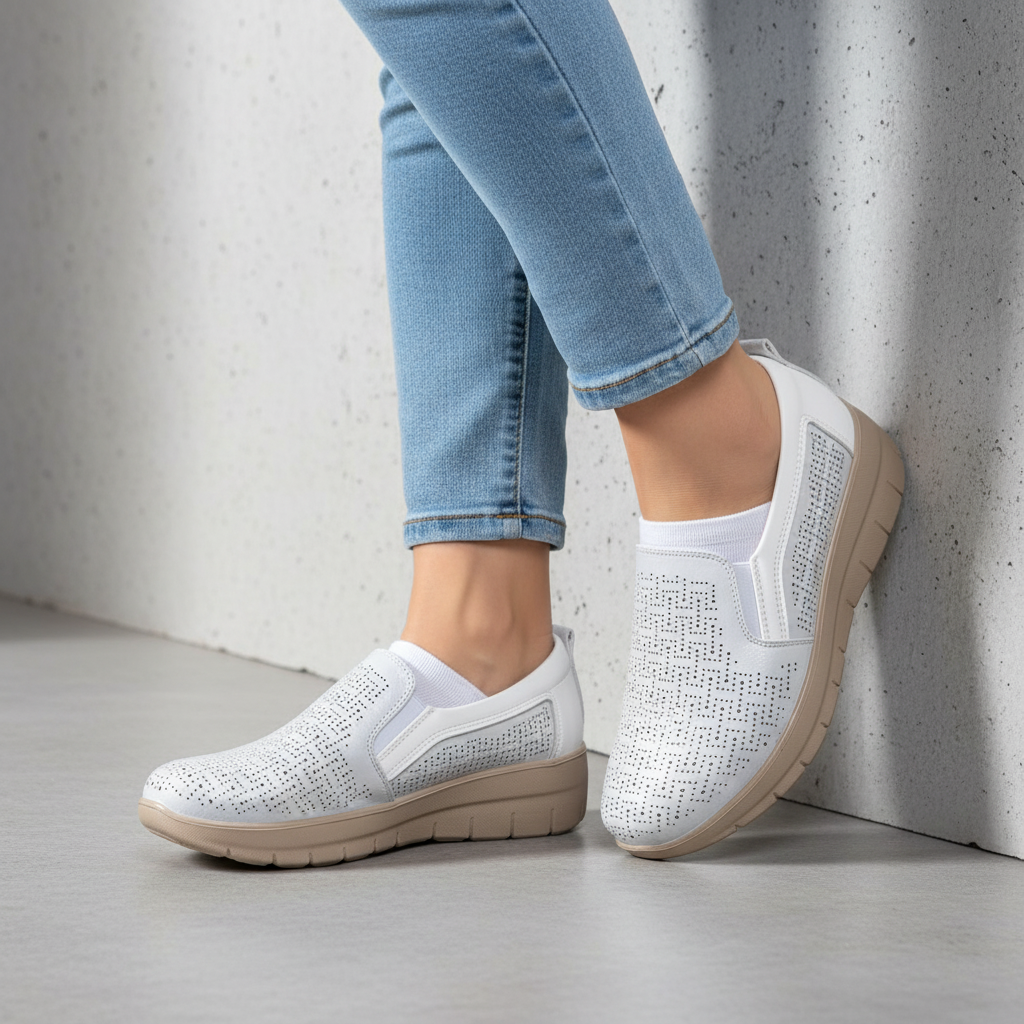 6036-2 Pantofi casual albi pentru femei