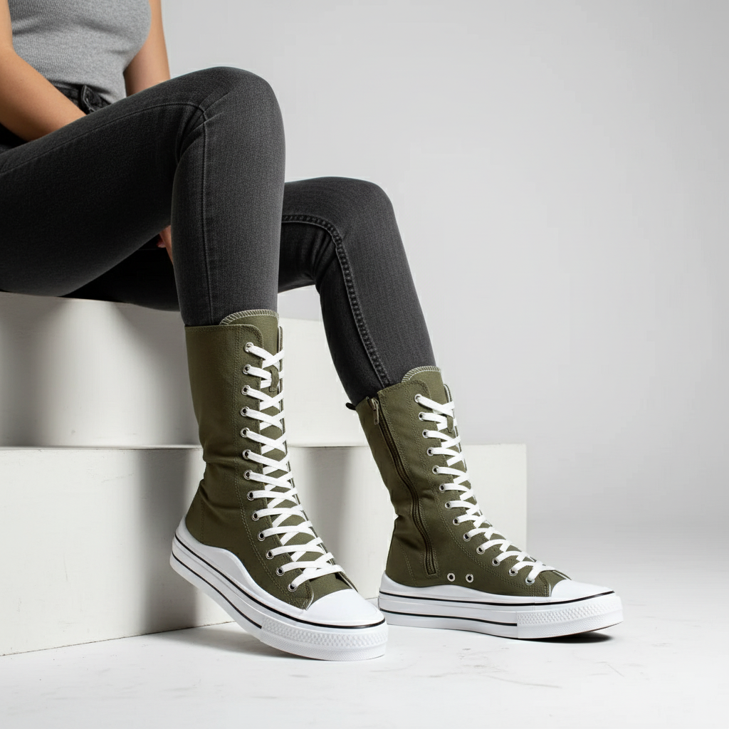 6610-9 Verde armată  Adidași casual eleganți pentru femei