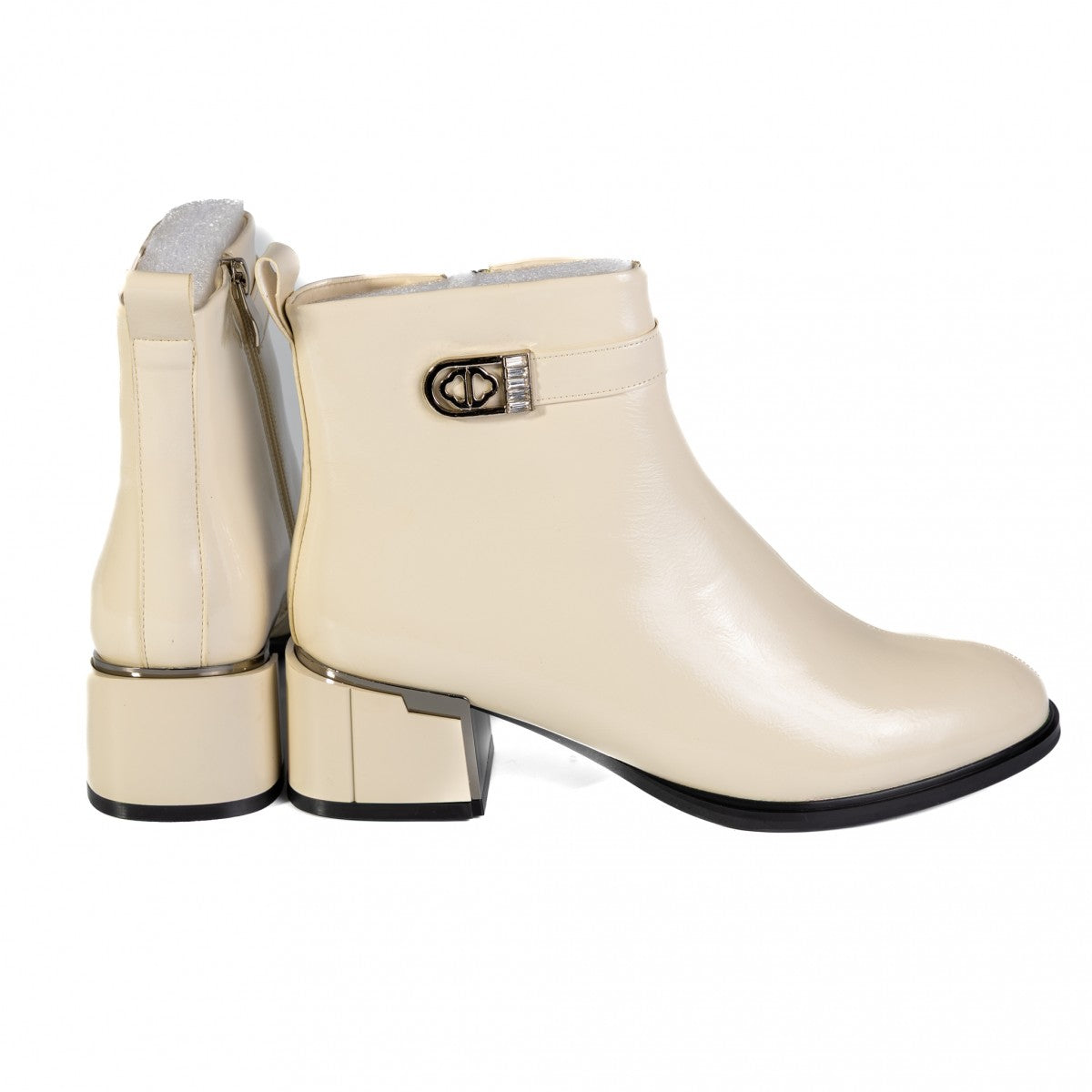 F5186-2 Béžové dámské kotníkové boty na podpatku