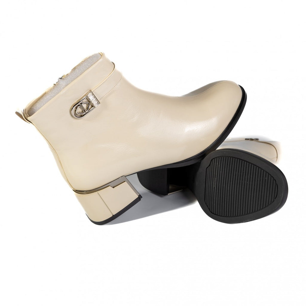 F5186-2 Béžové dámské kotníkové boty na podpatku