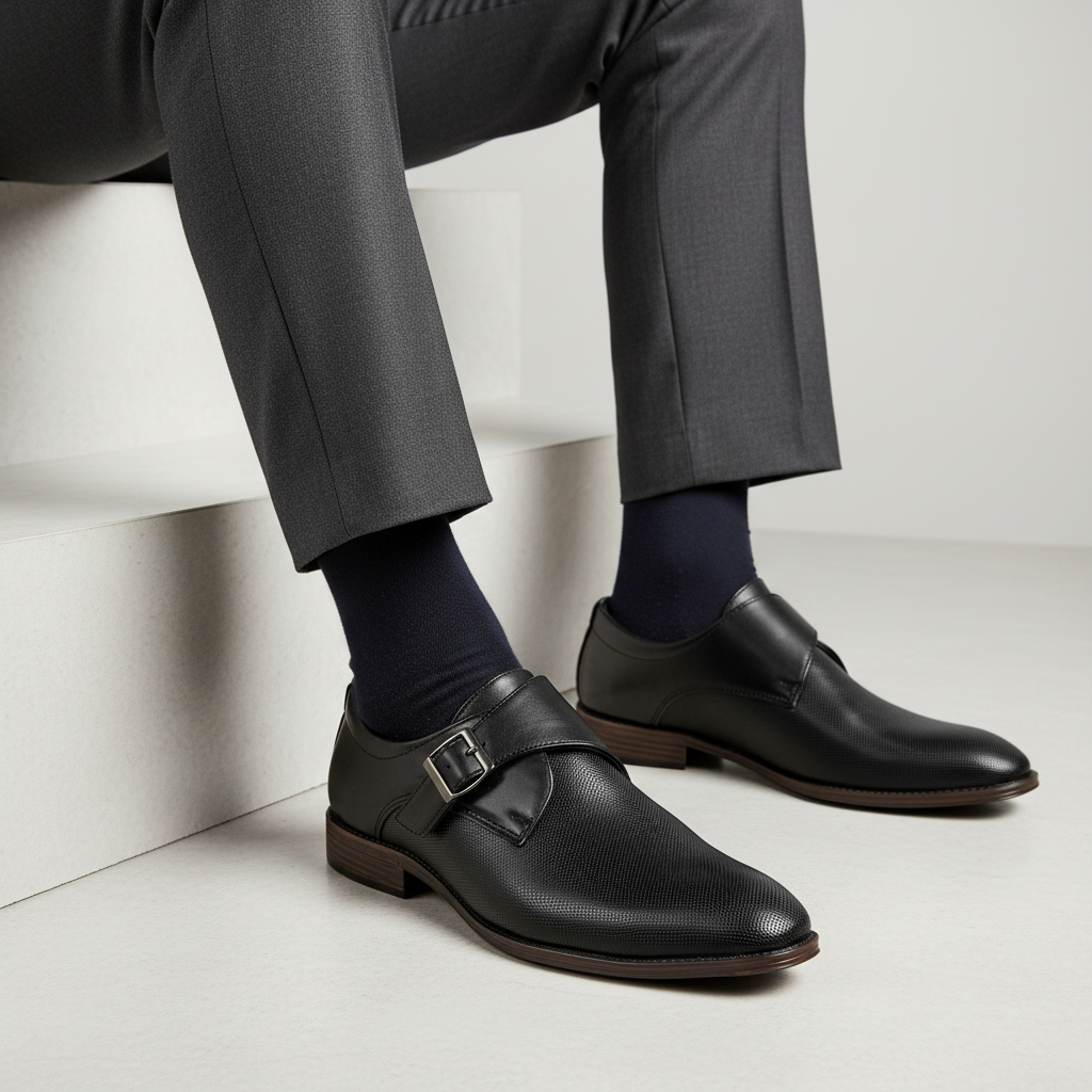 H038-1 Pánské polokožené boty v business casual stylu – černé