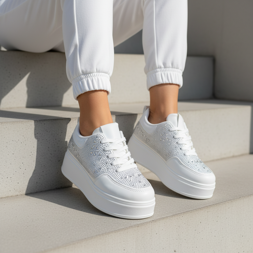 J25221-2 Adidași urbani cu talpă înaltă pentru femei – Alb