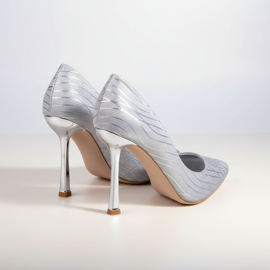 JK-973-1 Srebrne damskie buty na wysokim obcasie