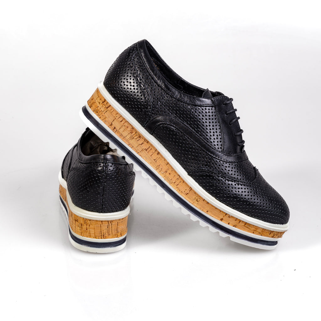 524-6584 – Women’s Laser-Cut Genuine Leather Platform Sneakers