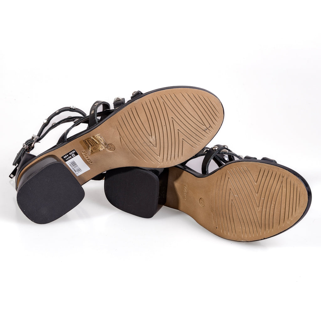 664-6296 Black – Women’s Studded Multi-Strap Heeled Sandals