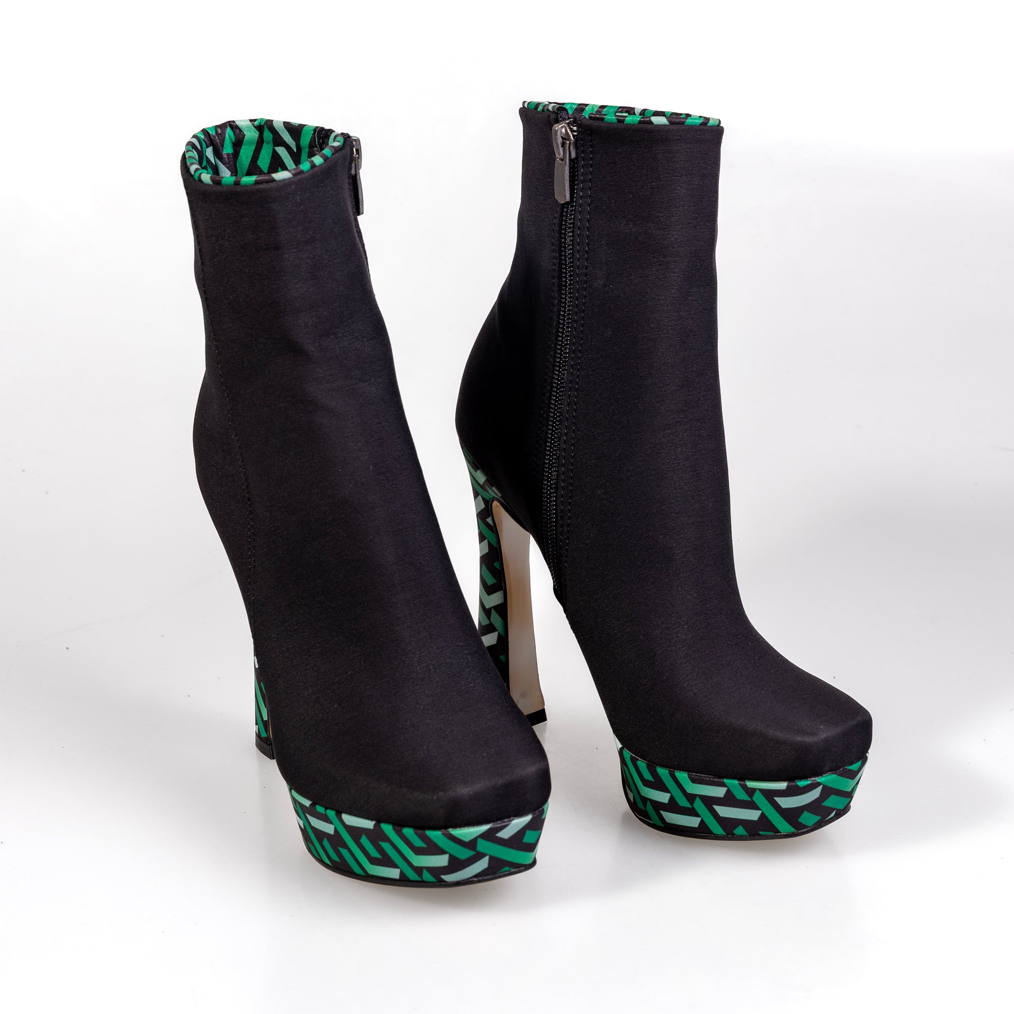 HT1300 Black/Green – Women’s Fabric Platform Ankle Boots