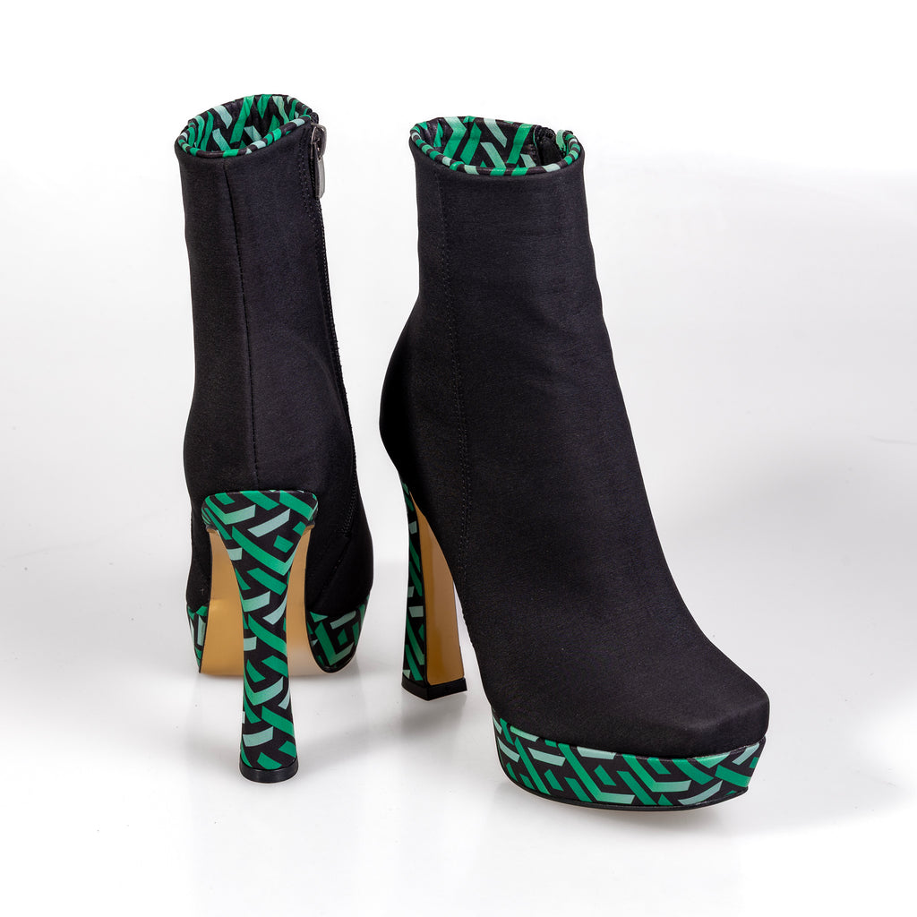 HT1300 Black/Green – Women’s Fabric Platform Ankle Boots