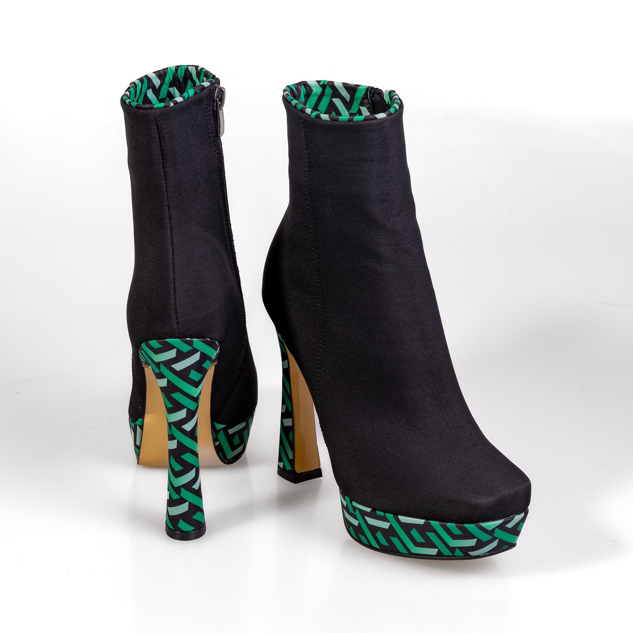 HT1300 Black/Green – Women’s Fabric Platform Ankle Boots